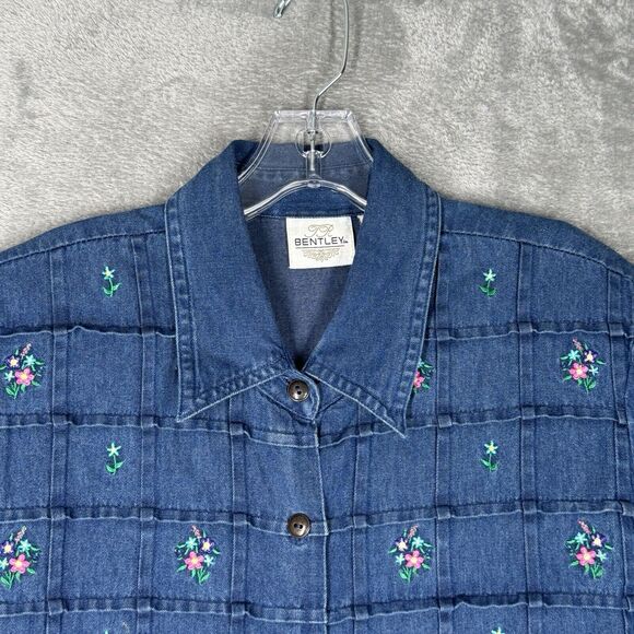 Bentley Dress Womens 8 Blue Denim Shirt Dress Floral Embroidery Casual Versatile - Picture 4 of 9